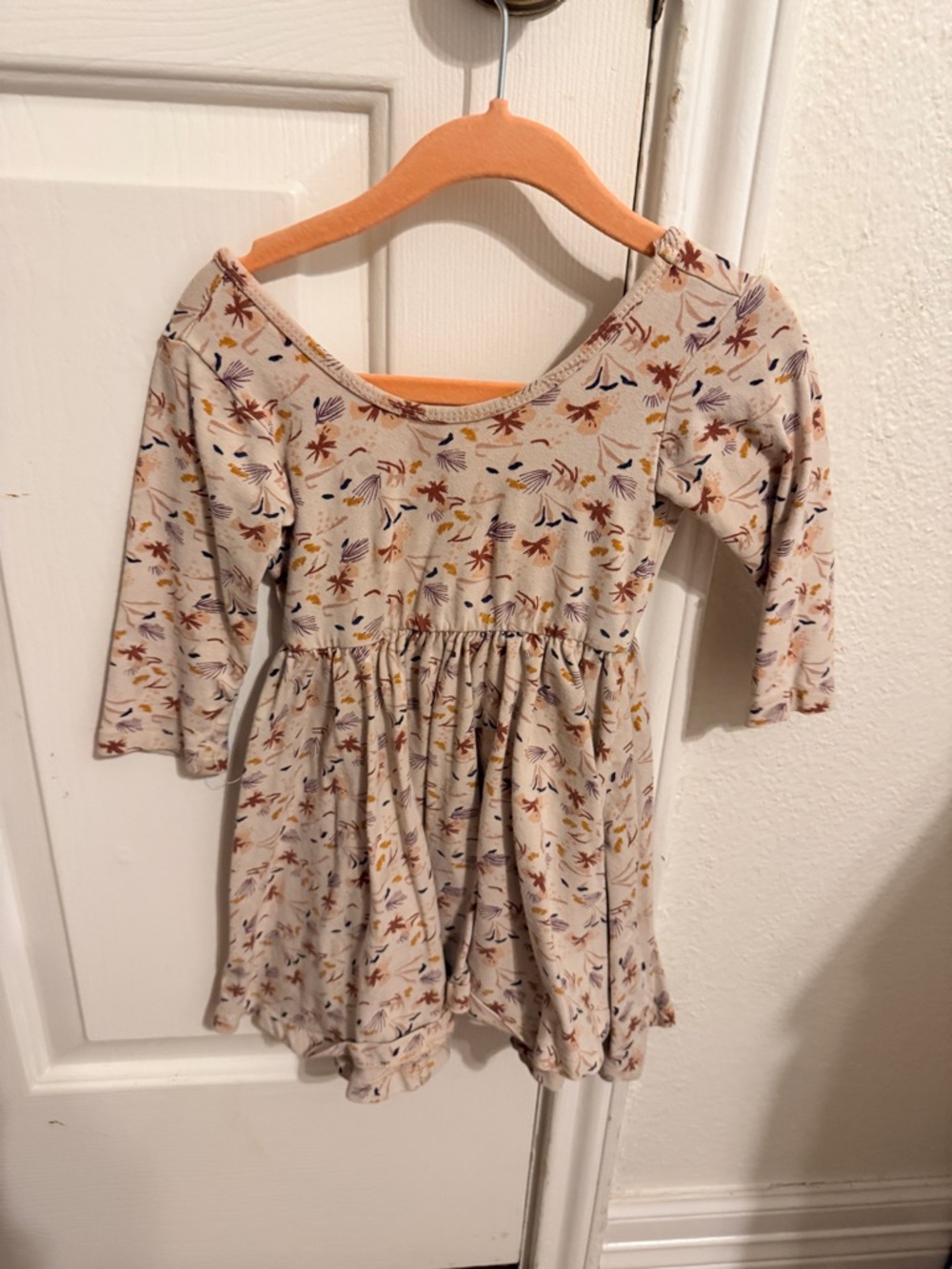 Sweet Floral Long Sleeve Toddler Dress - Neutral Base with Autumn Print